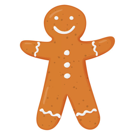 Gingerbread Man. Christmas cookies. Brown gingerbread with a white pattern.のイラスト素材