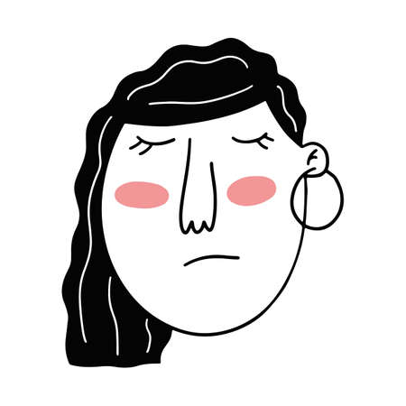 Hand drawn woman face with earring in doodle style. Artist.のイラスト素材