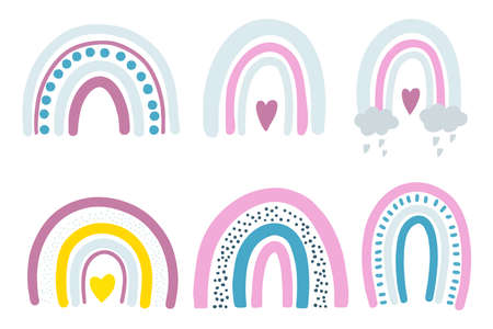Set of scandinavian rainbow doodle style. Illustration for childrens room wall decor. Vector illustrationのイラスト素材