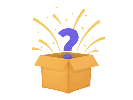 Mystery contest cardboard box with question. Mystery box gift question icon. Vector illustrationのイラスト素材