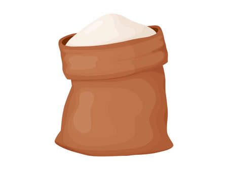Bag flour. Heap of flour. Natural farming food in cartoon style.のイラスト素材