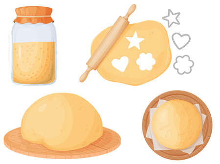 Fresh dough set. Dough for baking, pizza, cookie, biscuit, bread.のイラスト素材