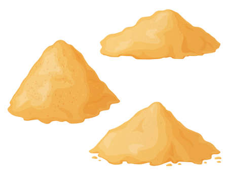 Heap of sand set. Yellow sand mound. Sandy dune in desert or at beach.のイラスト素材