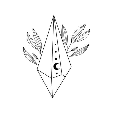 Crystal thin line. Simple magical crystal black contour symbol. Witchy.のイラスト素材