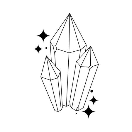 Crystal thin line. Simple magical crystal black contour symbol. Witchy.のイラスト素材