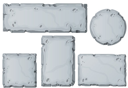 Stone Board set. Stone banner elements for game and web in cartoon style.のイラスト素材