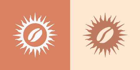 Abstract sun with coffee bean. Boho, retro symbol with slightly rough edges. Design element perfect for organic, craft coffee companies and cafes. Vector illustration for packaging and cupsのイラスト素材
