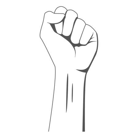 Isolated raised hand illustration on white background. Clenched fist illustrating the power of protest. Black lives matter sign. Symbol of strength and struggle for equality. Stop racism. EPS10.のイラスト素材