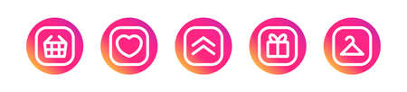 Isolated social media shop signs, swipe up button, present sign with pink gradient on white background. Arrows up in round signs. EPS 10のイラスト素材
