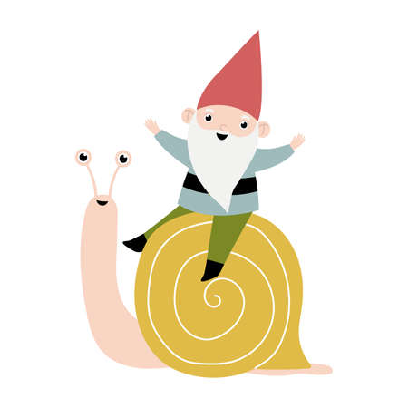Cute gnome on a snail.のイラスト素材