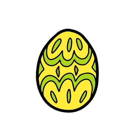 Easter hand drawn decorative ornate egg isolated on white background. Doodle cute vector element. Colored cartoon egg sign. Design cards, easter sticker, wrapping paper, pattern elements, logotype.のイラスト素材