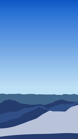 Landscape background in trendy blue colors. Vector. Copy space. Place for text. Winter skiing template. Social media. Stories. Mountain in Asian poster design. Abstract arts. Flat style.のイラスト素材