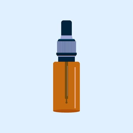 Cosmetic natural organic oil for hair or drops for eyes and nose in flat style isolated on blue background. Storage tank.のイラスト素材