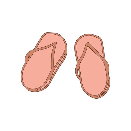 Slippers, slippers for the summer season in cartoon style isolated on white background. Sign icon. Vector simple illustration. Usable as icon or symbol. Decoration element. Hand drawn black sketch.のイラスト素材
