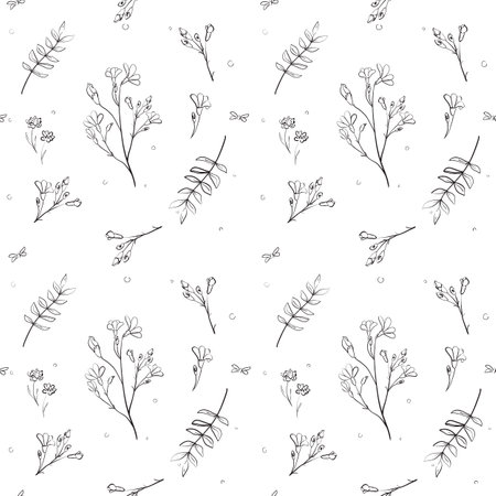 Seamless pattern with hand drawn wildflowers. Vector illustration.のイラスト素材