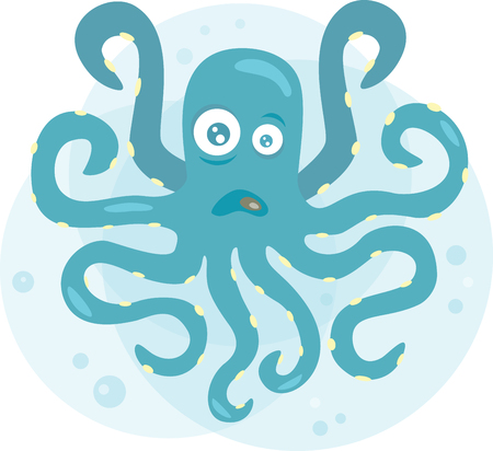 Emotional Vector illustration. Confused octopus. Bubbles in the backgroundのイラスト素材