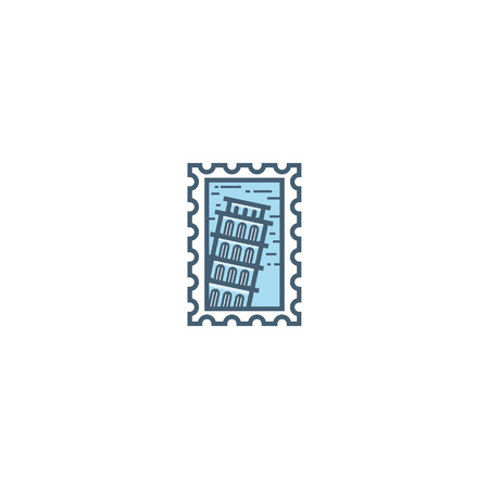 Italy Pisa Tower line stamp icon. Italian city monument blue logo vector illustrationのイラスト素材