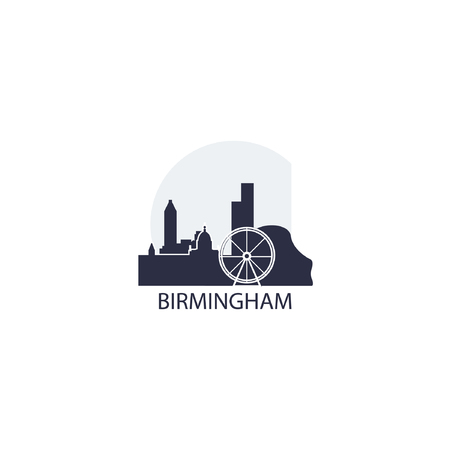 UK Great Britain Birmingham city panorama view landscape flat color icon logoのイラスト素材