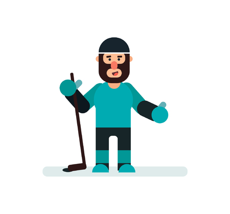 Hockey team player with stick and puck. Isolated sport characterのイラスト素材