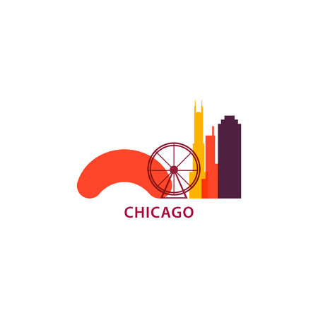 USA Chicago city modern city landscape skyline panorama silhouette vector banner illustrationのイラスト素材