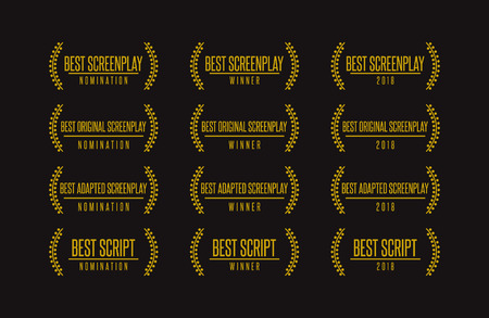 Movie award best original adapted screenplay film script nomination winner vector icon set.のイラスト素材