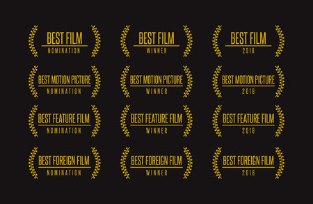 Movie award best feature film motion picture nomination winner gold vector logo icon setのイラスト素材