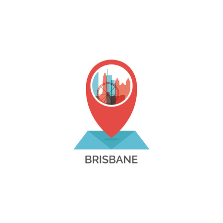Australia Brisbane map pin point geolocation modern skyline shape illustration.のイラスト素材