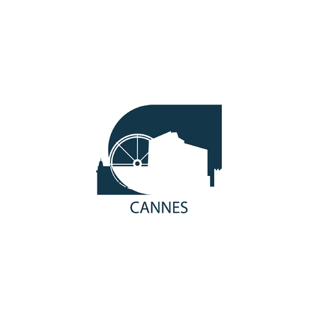 France Cannes city landscape modern panorama silhouette skyline illustration.のイラスト素材
