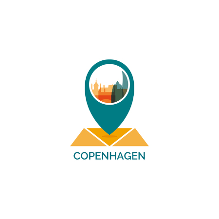 Denmark Copenhagen map pin point geolocation modern skyline shape illustration.のイラスト素材