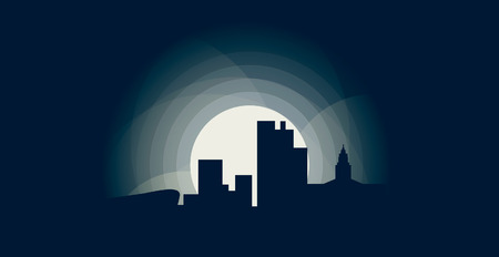 South Africa Cape Town blue moonlight night city panorama landscape skyline flat illustration.のイラスト素材