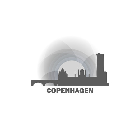 Denmark Copenhagen black and white sunrise, sunset city panorama landscape skyline flat icon.のイラスト素材