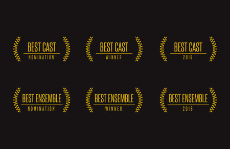 Movie award best ensemble cast acting nomination winner black gold vector icon setのイラスト素材