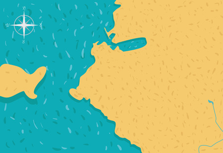 Cartoon style island map template vector illustration. Sand seaside landscape editable backgroundのイラスト素材