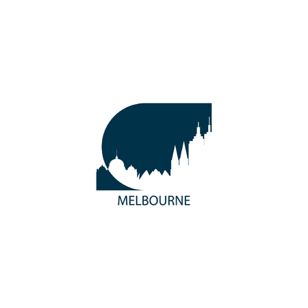 Australia Melbourne city landscape modern panorama silhouette skyline vector logo iconのイラスト素材