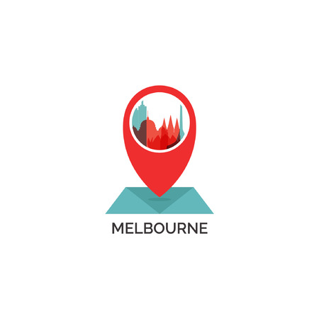 Australia Melbourne map city pin point geolocation modern skyline shape pointer vector flat logo web icon illustrationのイラスト素材