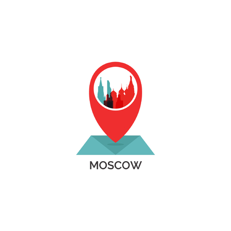 Russia Moscow map city pin point geolocation modern skyline shape pointer vector flat logo web icon illustrationのイラスト素材