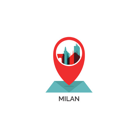 Italy Milan map city pin point geolocation modern skyline shape pointer vector flat logo web icon illustrationのイラスト素材
