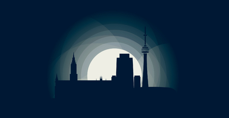 Germany Munich blue night moon sunset city panorama landscape horizon buildings skyline flat icon  Vector illustration.のイラスト素材