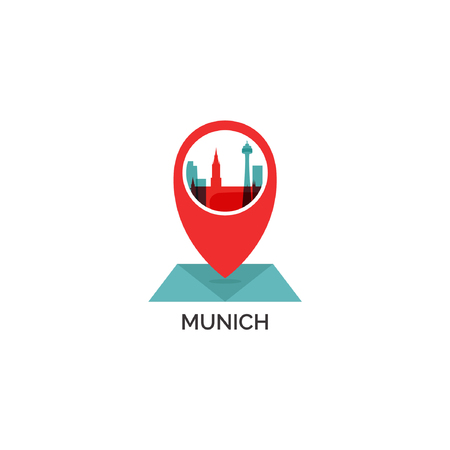 Germany Munich map city pin point geolocation modern skyline shape pointer vector flat logo web icon Vector illustration.のイラスト素材