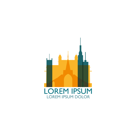 India Mumbai city landscape panorama silhouette shape view flat vector icon logoのイラスト素材