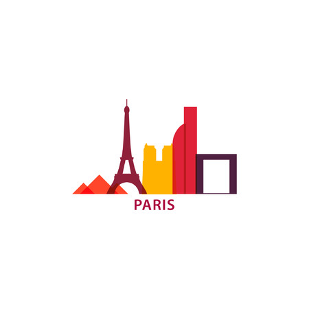France Paris modern city landscape skyline panorama silhouette shape vector flat icon.のイラスト素材