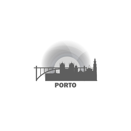 Portugal Porto city panorama night skyline shape view landscape flat vector logo illustrationのイラスト素材