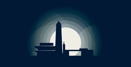 South Korea Seoul blue night moon sunset city panorama landscape horizon buildings skyline flat iconのイラスト素材