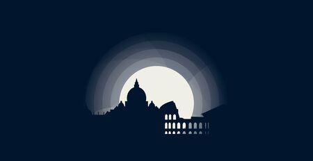 Italy Rome city skyline landscape silhouette vector logo icon. Cool urban horizon night illustration conceptのイラスト素材