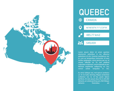 Quebec City Canada map shape vector infographics template. Modern city data statistical illustration, graphic, layout for province Quebecのイラスト素材