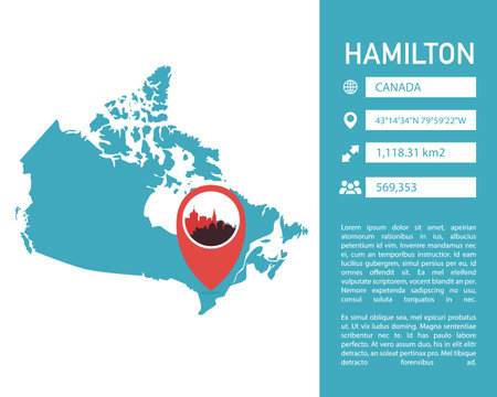Hamilton Canada map shape vector infographics template. Modern city data statistical illustration, graphic, layout for Ontario provinceのイラスト素材