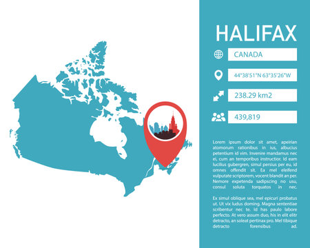 Halifax Canada map shape vector infographics template. Modern city data statistical illustration, graphic, layout for Nova Scotia provinceのイラスト素材