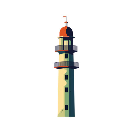 Vintage style lighthouse, watchtower clipart, isolated vector, flat illustration conceptのイラスト素材