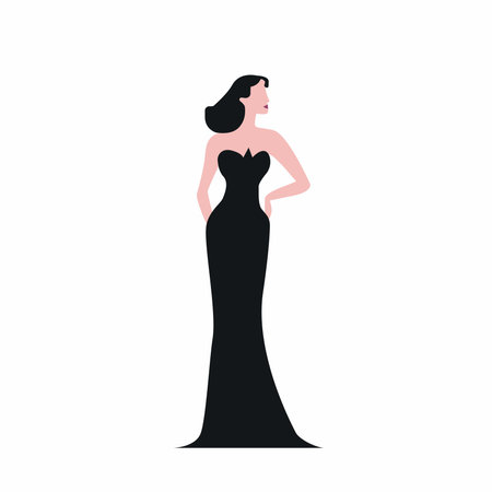 Lady in black dress, glamor woman posing. Elegant and romantic, chic shape. Vector isolated illustrationのイラスト素材