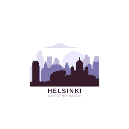 Helsinki logo with skyline, cityscape retro vector icon. Finland city horizon, facade, travel logotypeのイラスト素材